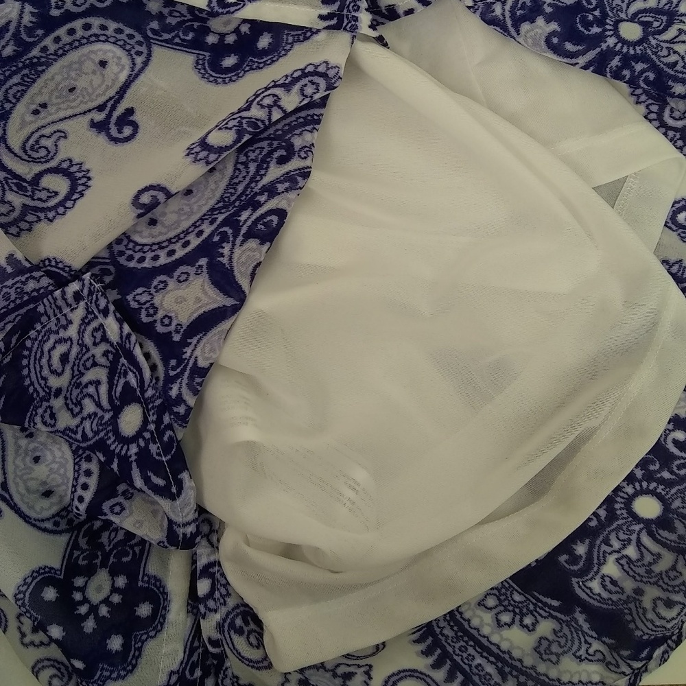 MANGO | Scarf Print Tunic Dress Purple and White S - Picture 6 of 8